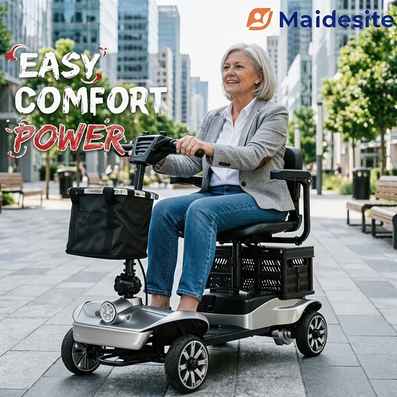 Senior Electric Mobility Scooter, Ergonomic Handle, Electromagnetic Brake, LED Light, Shopping Basket, 264.55LB Load, Safe Travel