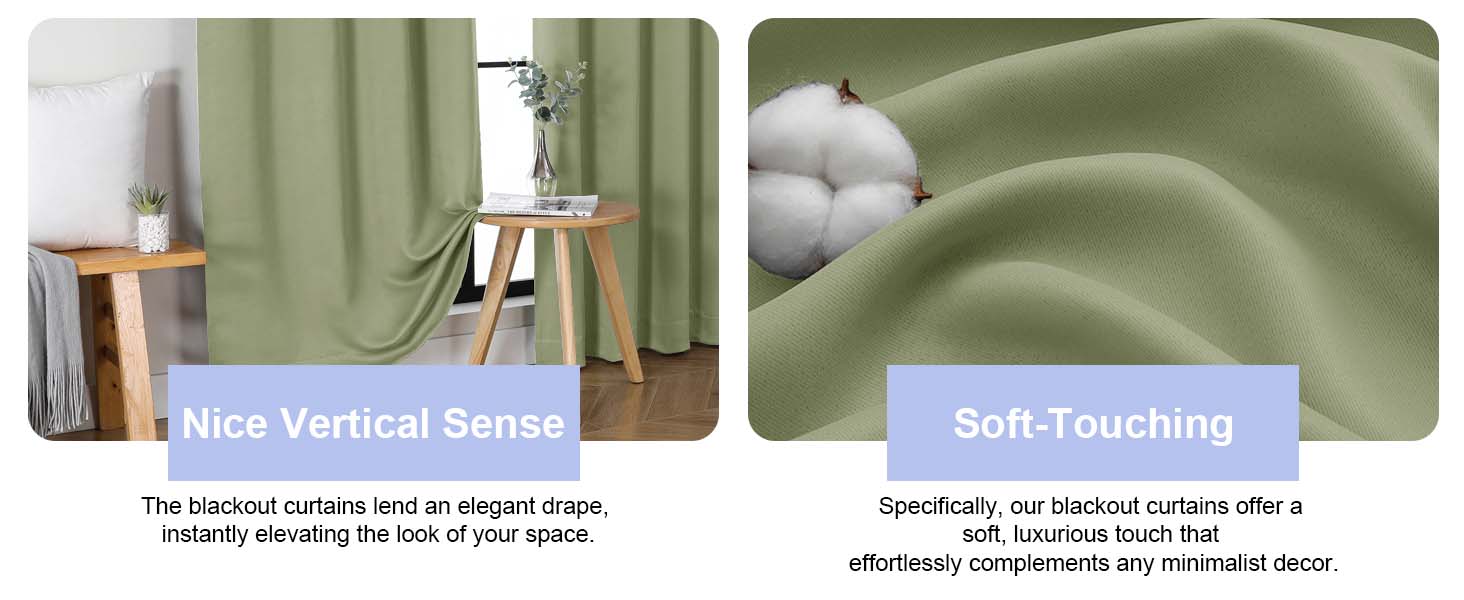 Sage Green Bedroom Blackout Curtains, 63inch (approx. 160.2cm) pieces set, solid insulated energy-saving rod pocket blackout curtains, width 40 x length 63inch (approx. 101.6cm), gray-green