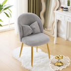 Makeup Vanity Chair with Back,Flower Cute Girls Desk Chair Comfy No Wheels,Modern Dining Chair,Small Accent Chair with Adustable Gold Legs&Bow Pillow for Home Office,Bedroom,Velvet,Pink