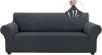 Couch Covers for 3 Cushion Couch Sofa Pet Friendly, 3 Seater Sofa Cover Washable Slipcovers Protector Furniture Covers for Dogs Spandex Jacquard Fabric Small Checks（Large，Black）
