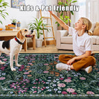 8x10 Area Rugs for Living Room: Floral Washable Rug Vintage Large Soft Boho Non-Slip Carpet Indoor Floor Stain Resistant Carpets for Bedroom Dining Room Farmhouse Nursery Home Office Dark Green