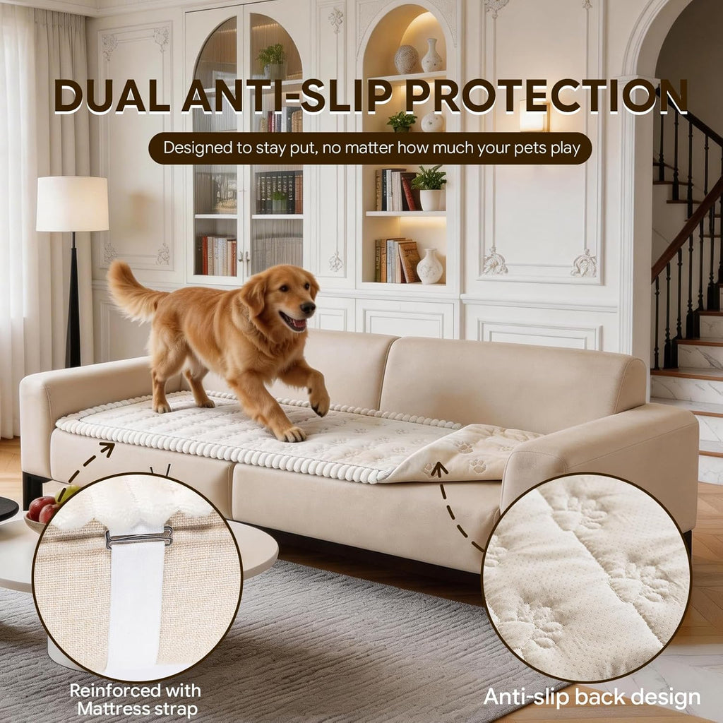 Couch Covers for Dogs Washable, Sofa Cover with Adjustable Straps for 3 Cushion Couch,Non-Slip Pet Couch Protector for Sectional & Leather Sofa, 1PC (Beige, 27.6" x 82.7")