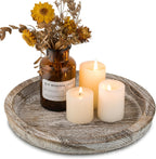 Candle Plate Holder Tray: Round Wood Decorative Candle Plate - Rustic Farmhouse CoffeeTable Decor - Tealight Pillar Trays for Home Decor (Distressed)
