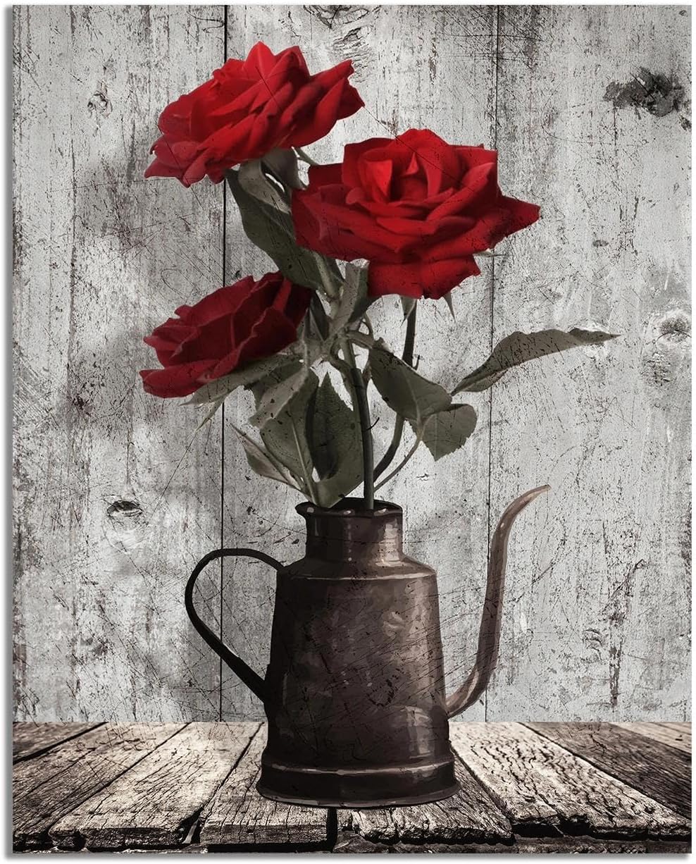 Rustic Sunflower Canvas Wall Art: Vintage Flower Picture Print Farmhouse Wall Decor - Floral Pot Decorative Poster Framed Artwork Decoration for Bedroom Home Office Ready to Hang 10" x 15"
