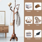 Coat Rack Freestanding Wood Coat Tree Rack with 8 Hooks, Creative Design Tree Branch-look, Standing Coat Rack Clothes Hanger Stand with Stury Base for Entryway, Hallway, Bedroom - Load 160lb (Walnut)