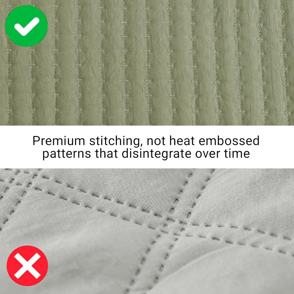 Queen Quilt-3 Pieces Lightweight Bedspreads Olive Green Queen Size Quilt Bedding Set for All Seasons, Soft Summer Coverlet with 2 Pillow Shams Suitable for Bed & Couch