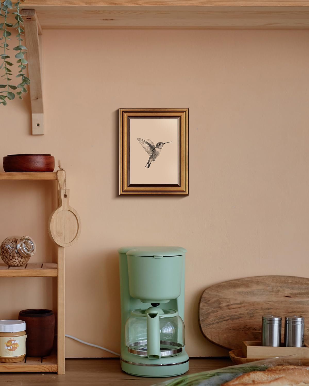 Vintage Gold Framed Wall Art, Sketch Birds Canvas Painting, Cute but Exquisite Wall Decor, No Glass No Glare, Suitable for Bedside Tables, Foyer, Bookshelves,【Hummingbird】-10L x 8W