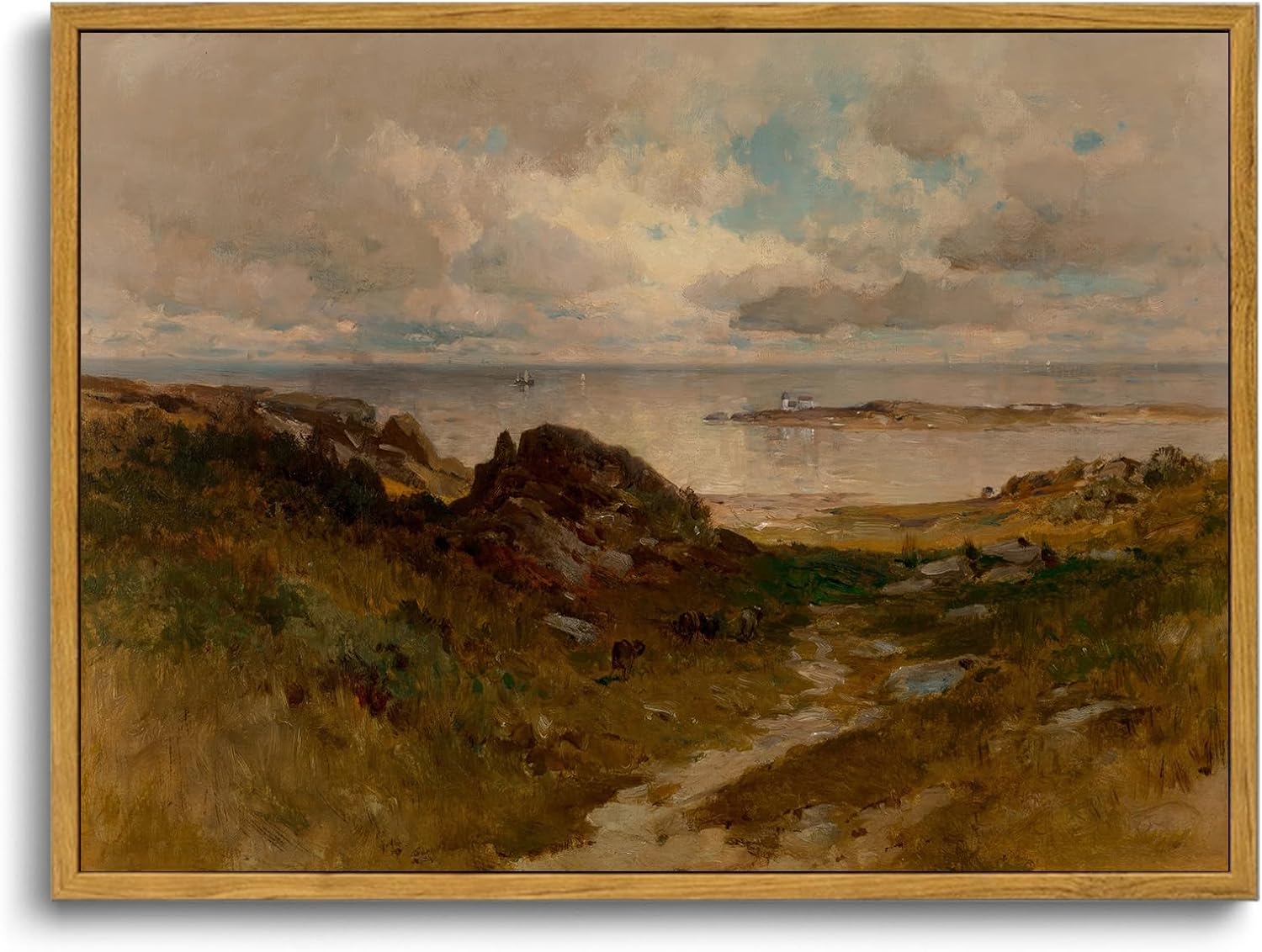 Framed Canvas Wall Art,Vintage Decor,Landscape Nature Country Wildflower Paintings Farmhouse Pictures Modern Artwork Rustic Fall Flower Prints Cottagecore Office Living Room Bedroom Bathroom