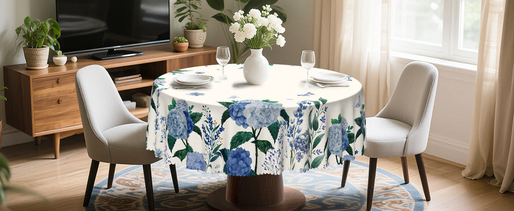 Round Tablecloth, Summer Tablecloths Polyester Waterproof Stain Wrinkle Free, Indoor and Outdoor Table Cover for Kitchen Party Dining Table