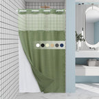 Grey Shower Curtain and Liner Set - 230GSM Waffle Weave Textured Heavy Duty,Hotel Luxury Weighted Bath Curtain,71W x 74H