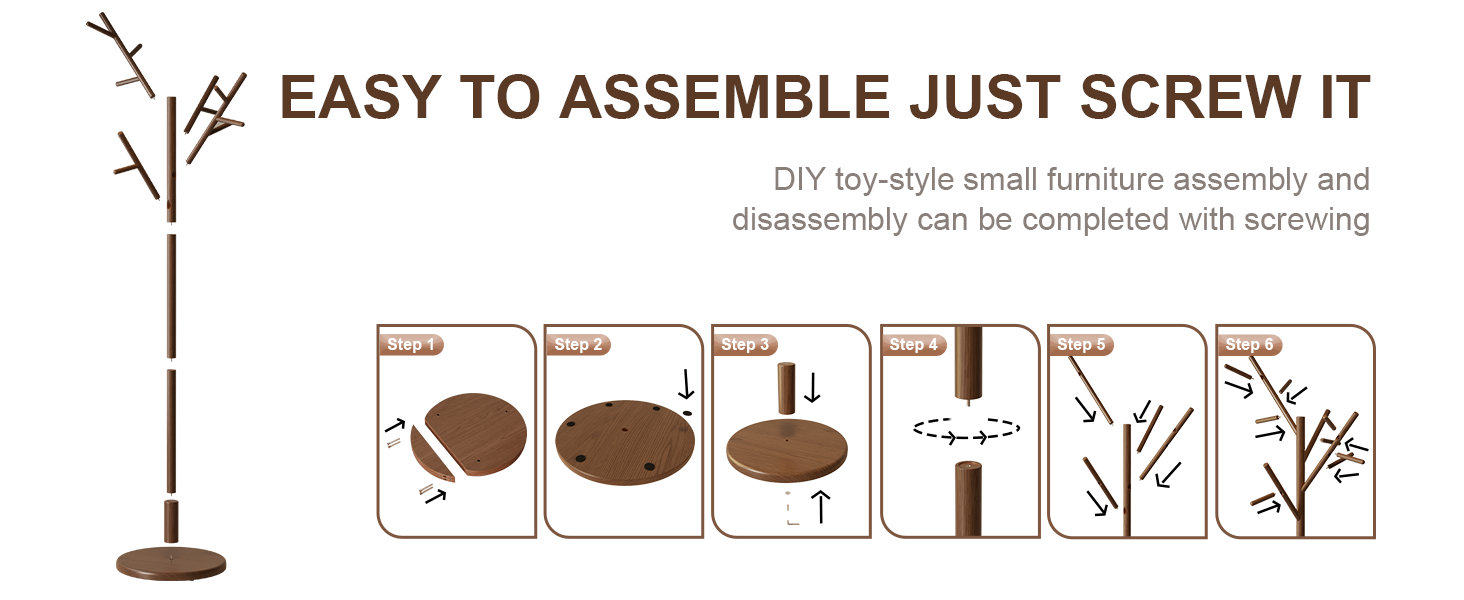 Coat Rack,Solid Wood Coat Rack Freestanding with 12 Hooks,Coat tree freestanding 3 Adjustable Heights for coat, Hats, Handbags，Coat Stand for Entryway,Bedroom (Walnut)
